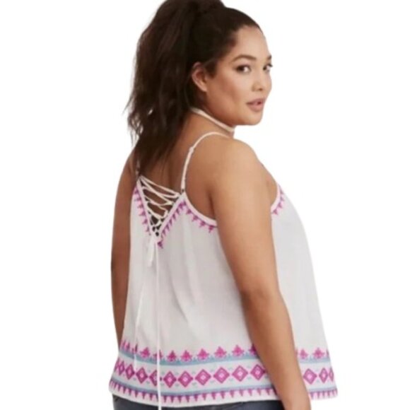 Torrid Womens Lace Up Back Embroidered Cami White Plus 4X New - Picture 1 of 3